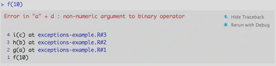 Traceback of `f(10)` in RStudio